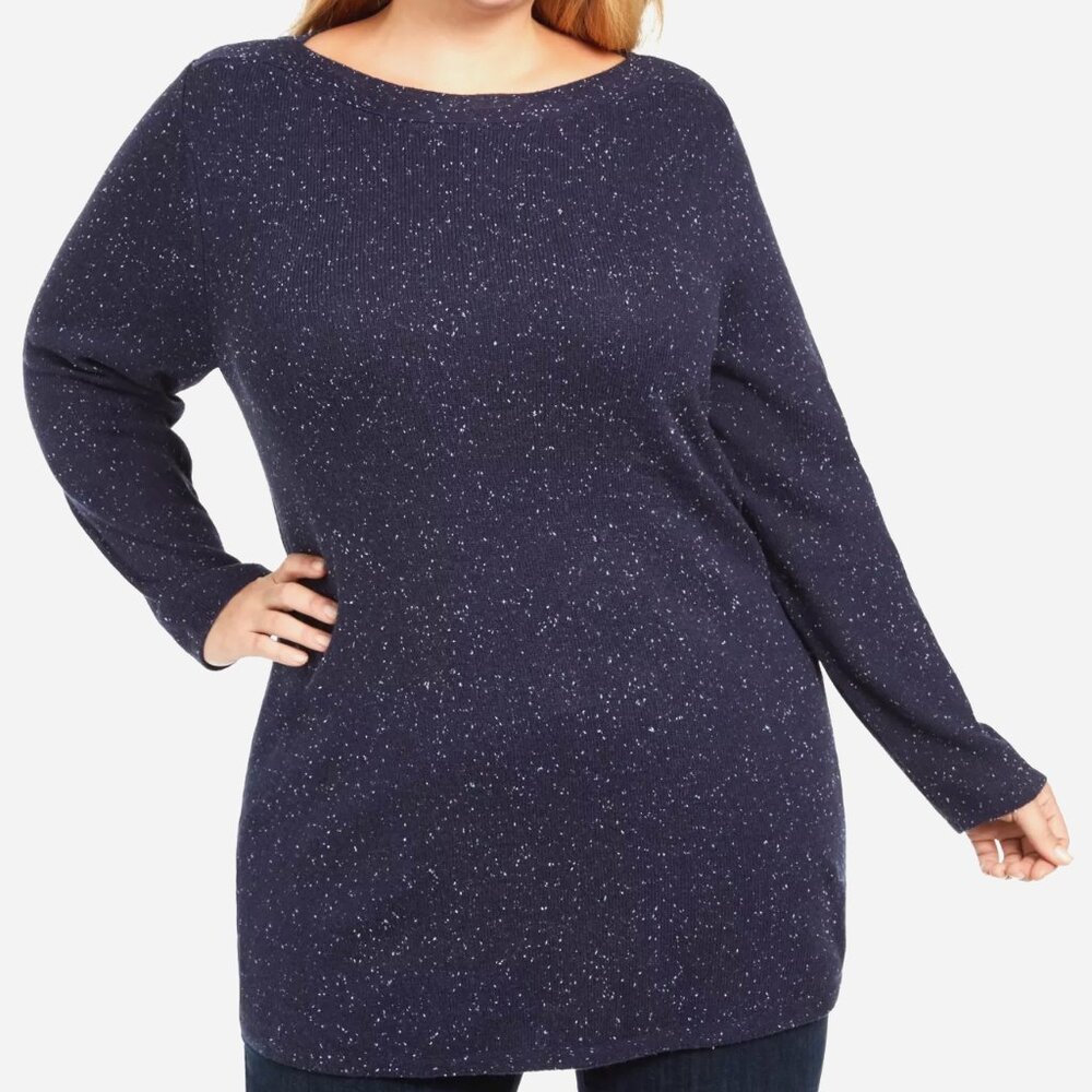 Karen Scott Plus Cotton Blend Curved Hem Tunic Sweater Navy Sz 2xl